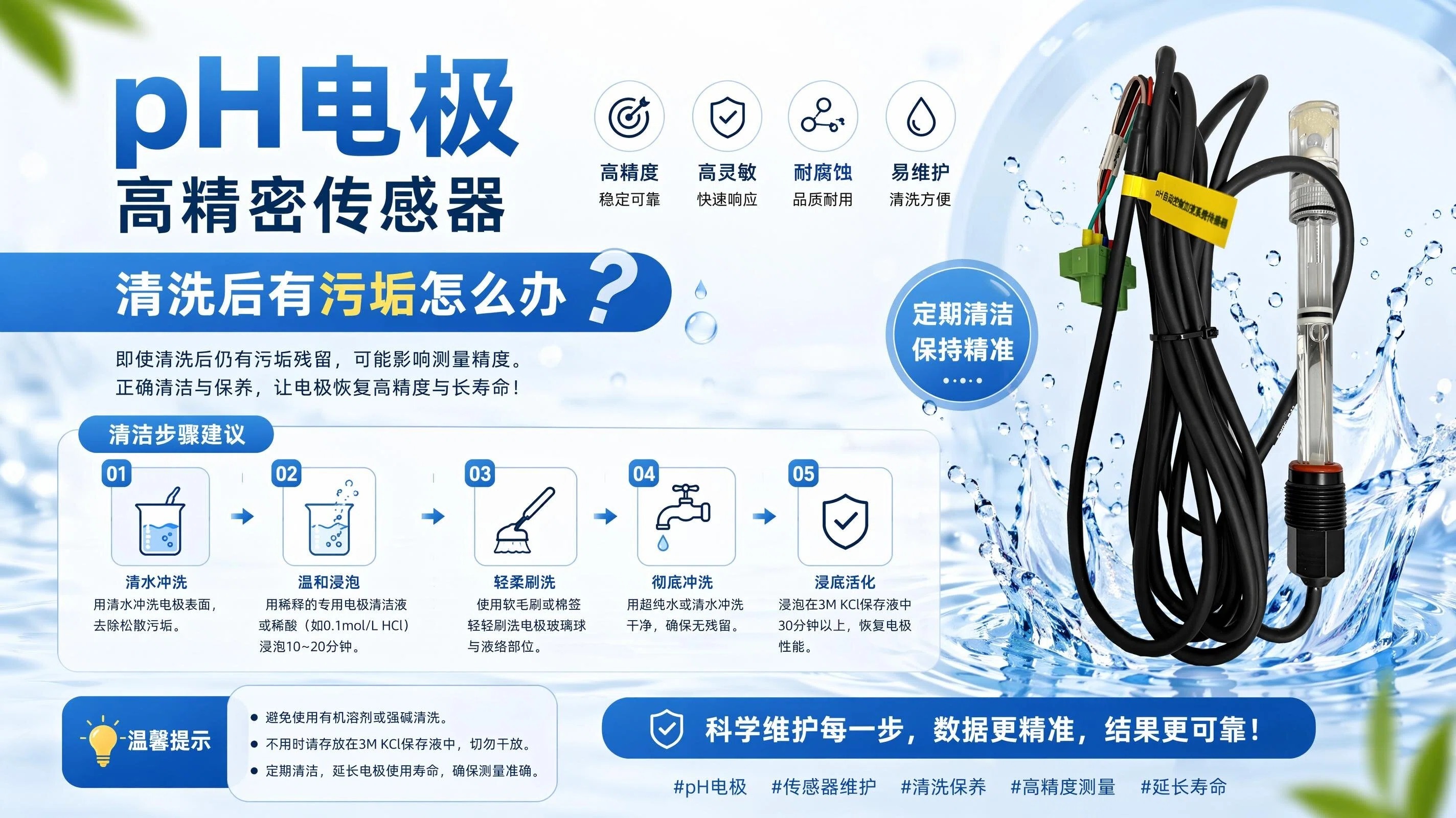 SCP-1000 型pH 傳感器清洗后還有污垢怎么辦